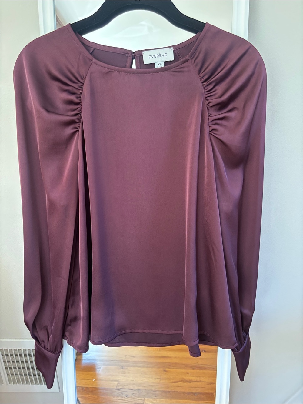Evereve Satin Long-Sleeve Blouse in Plum